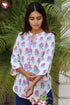 Cambric Cotton Powder Blue Shirt Top in Block Print