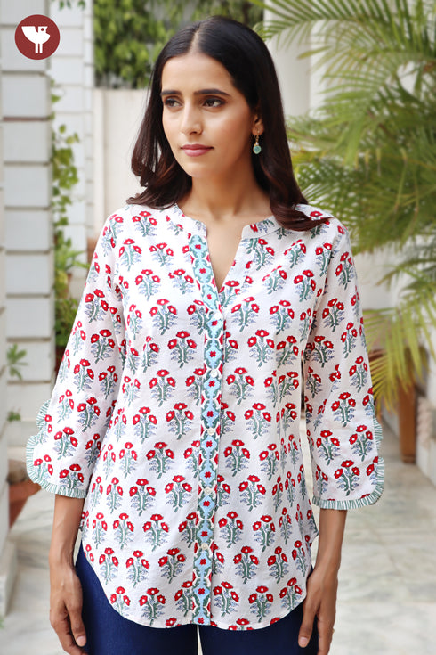 Cambric Cotton Top In Block Print