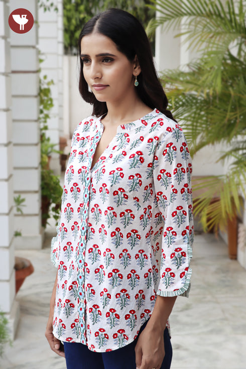 Cambric Cotton Top In Block Print