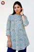 Cambric Cotton Aqua Blue Top in Floral Block Print