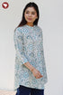 Cambric Cotton Aqua Blue Top in Floral Block Print
