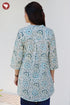 Cambric Cotton Aqua Blue Top in Floral Block Print