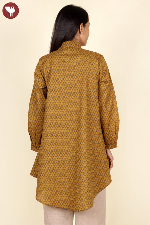 Cambric Cotton Mustard Top In Block Print