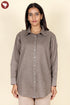 Cambric Cotton Taupe Dotted Top In Block Print