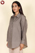 Cambric Cotton Taupe Dotted Top In Block Print