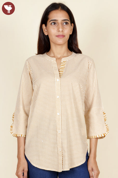 Cambric Cotton Mustard Top In Dot Print