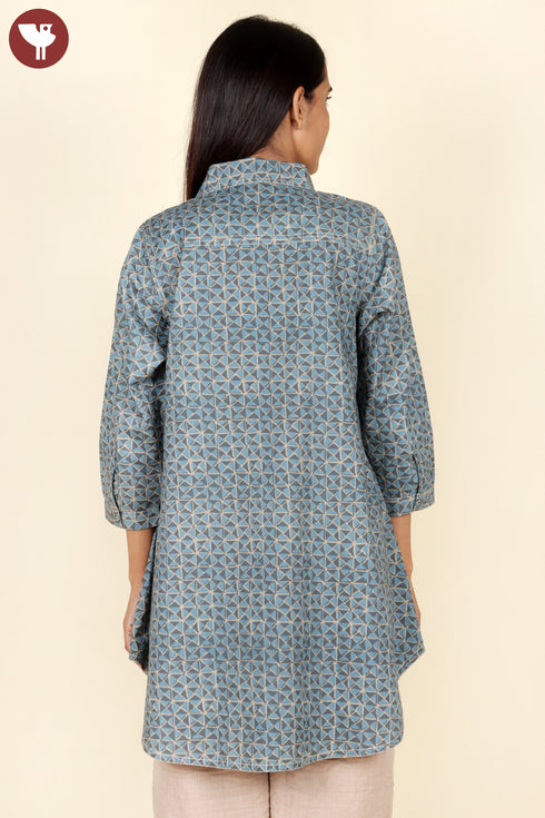 Cambric Cotton Slate Blue Geometric Top
