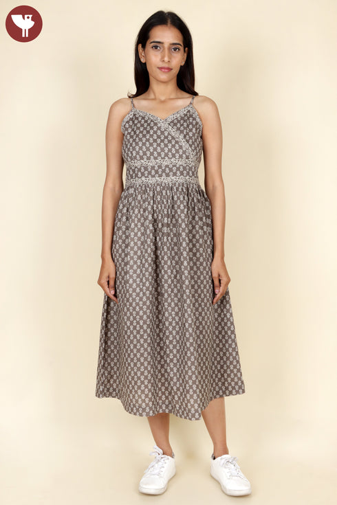 Chambray Cotton Taupe Floral Dress