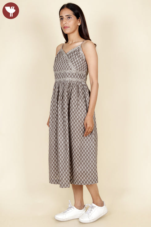 Chambray Cotton Taupe Floral Dress