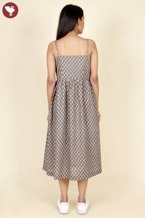 Chambray Cotton Taupe Floral Dress