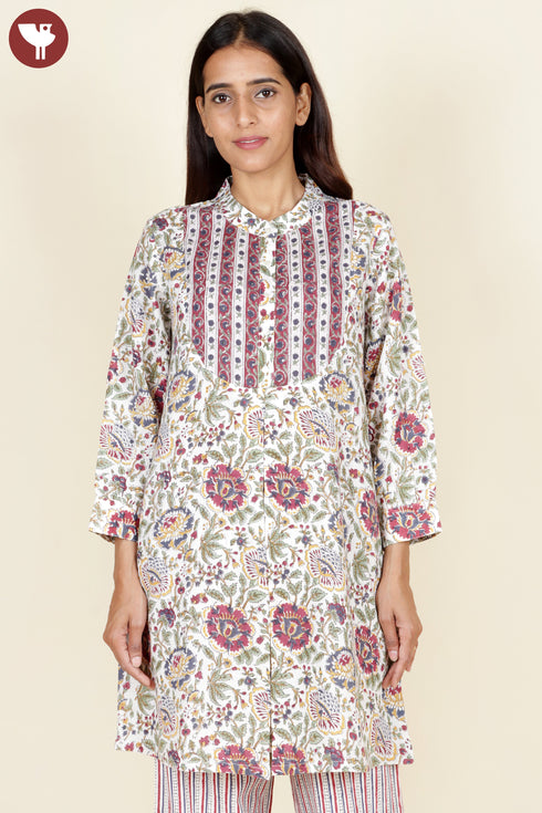 Lyocell Ivory Printed Top In Floral Block Print