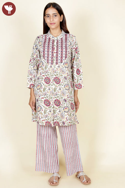 Lyocell Ivory Printed Top In Floral Block Print