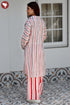 MulMul Cotton Grey Red Stripe Long Top In Block Print