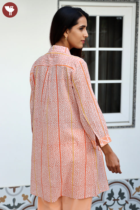 MulMul Cotton Peach Top In Block Print