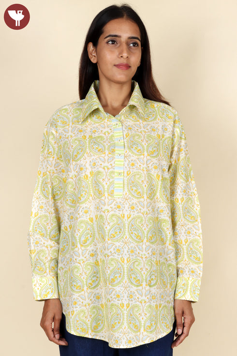 Mulmul Cotton Shirt In Floral Block Print