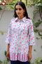 Cambric Cotton Shirt Style Top In Floral Block Print