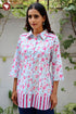 Cambric Cotton Shirt Style Top In Floral Block Print