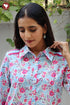 Cambric Cotton Shirt Style Top In Floral Block Print