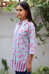 Cambric Cotton Shirt Style Top In Floral Block Print