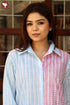 Cambric Cotton Shirt Top in Stripe Geometric Block Print