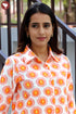 Cambric Cotton Peach Shirt Top In Block Print