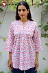 Cambric Cotton Pintuc Floral Top In Block Print