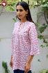 Cambric Cotton Pintuc Floral Top In Block Print