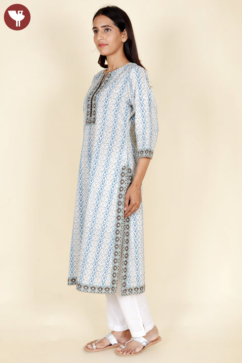 Cambric Cotton Kurta Geometric Block Print