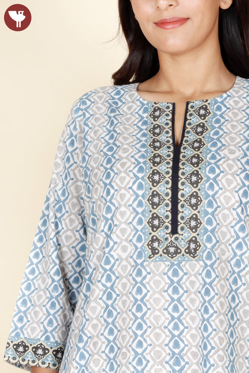 Cambric Cotton Kurta Geometric Block Print