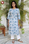 Cambric Cotton Cream Kurta In Floral Block Print