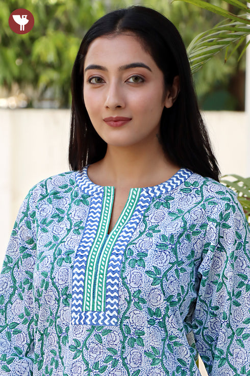 Cambric Cotton Kurta In Floral Block Print