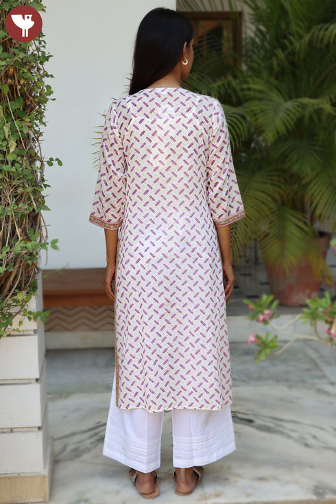 Mulmul Cotton Kurta In Block Print
