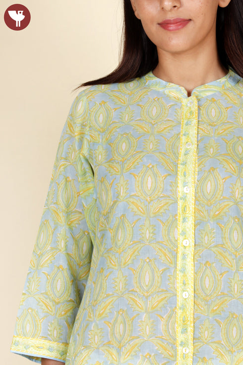 Mulmul Cotton Kurta In Floral Block Print