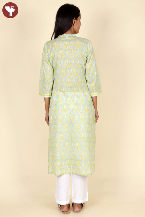 Mulmul Cotton Kurta In Floral Block Print