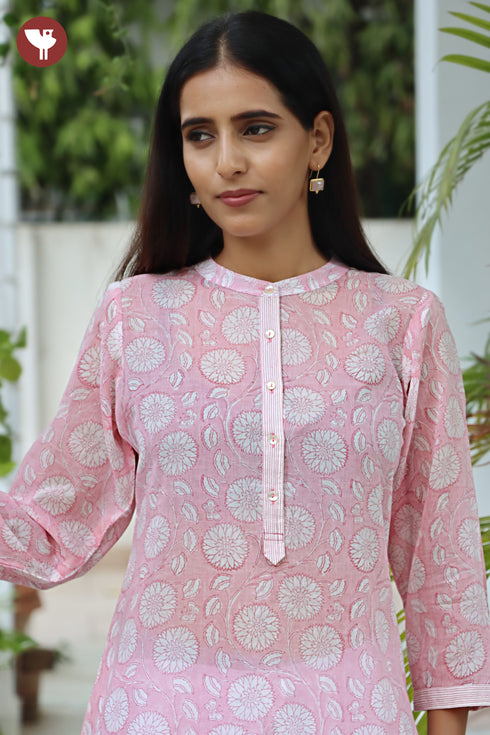 Mul Mul Cotton Kurta in Block Print