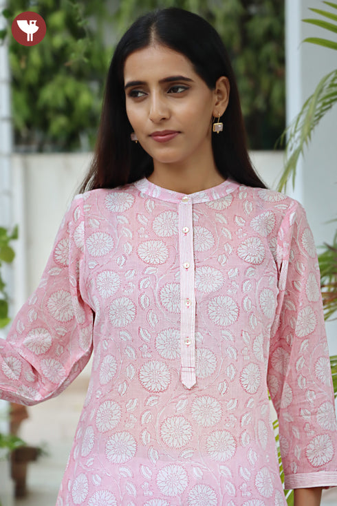 Mul Mul Cotton Kurta in Block Print