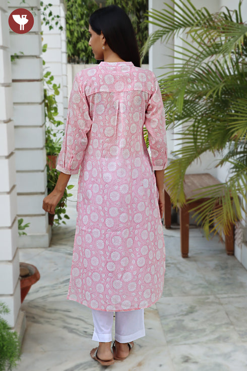 Mul Mul Cotton Kurta in Block Print