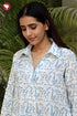 Cambric Cotton Shirt Style Top In Floral Block Print
