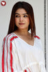 Cambric Cotton Off White Stripe Panel Top In Block Print