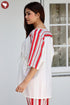 Cambric Cotton Off White Stripe Panel Top In Block Print