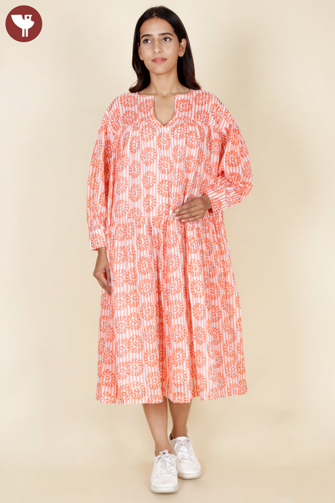Mulmul Cotton Tiered Dress in Block Print