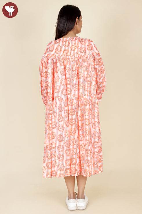 Mulmul Cotton Tiered Dress in Block Print