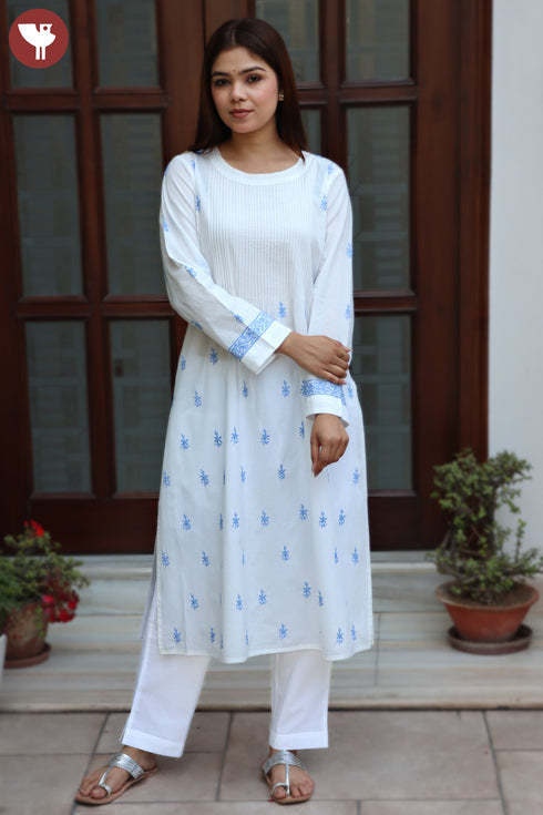 Cambric Cotton Chikankari Embroidery Kurta