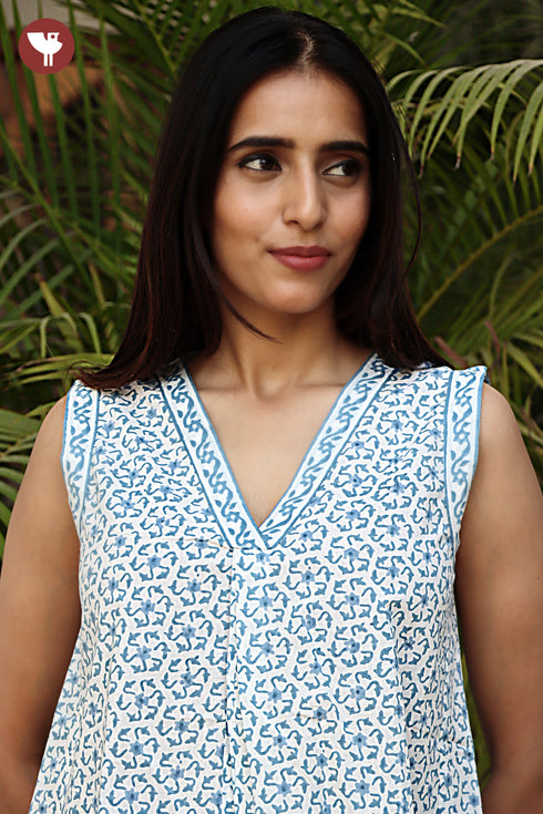 Cambric Cotton Top In Block Print