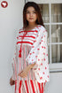 Cambric Cotton Off White Red Printed Top In Block Print