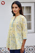 Mul Mul Cotton Pintuc Floral Top In Block Print