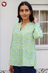 Cambric Cotton Lime Green Top In Floral Block Print
