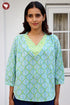 Cambric Cotton Top in Floral Block Print