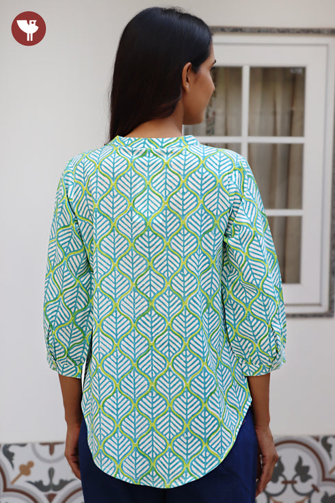 Cambric Cotton Top in Floral Block Print