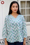 Cambric Cotton Top In Floral Block Print